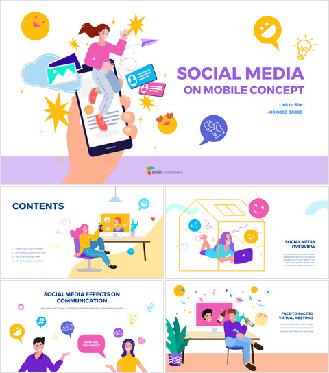 Social Media su mobile Concept Modello PowerPoint Download_50 slides