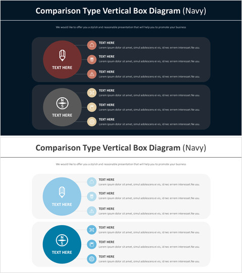 Comparison Type Vertical Box Diagram (Navy)_2 slides