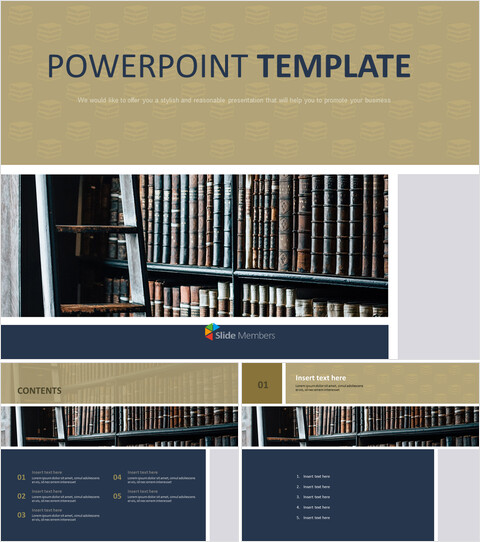 Free PPT Sample - Bookshelf in the Library_6 slides