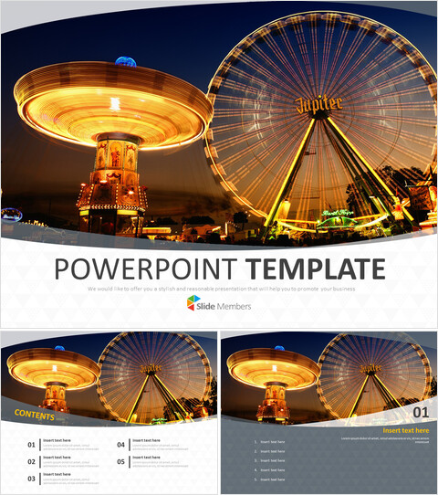 Parc d\'attractions nocturne - Échantillon PowerPoint gratuit_6 slides