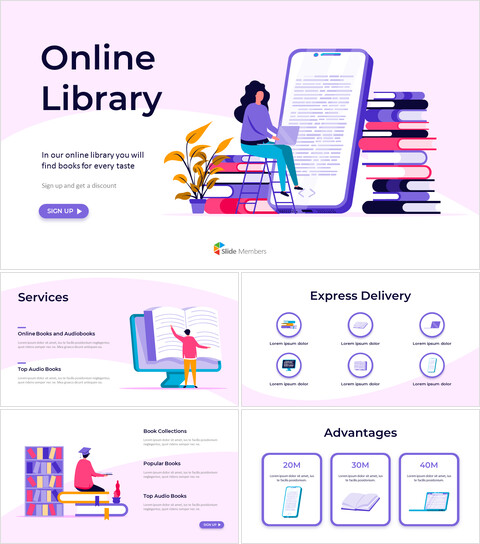 online Library Illust Pitch Deck ppt slide templates_12 slides