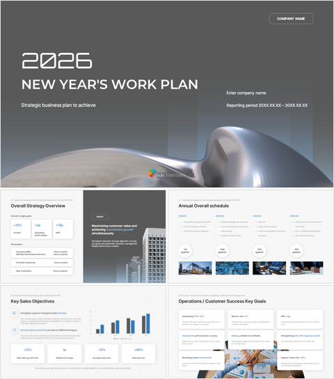 Präsentation des Arbeitsplans für das neue Jahr 2026 – Jahresziele und Umsetzungsstrategie Produktdeck_30 slides