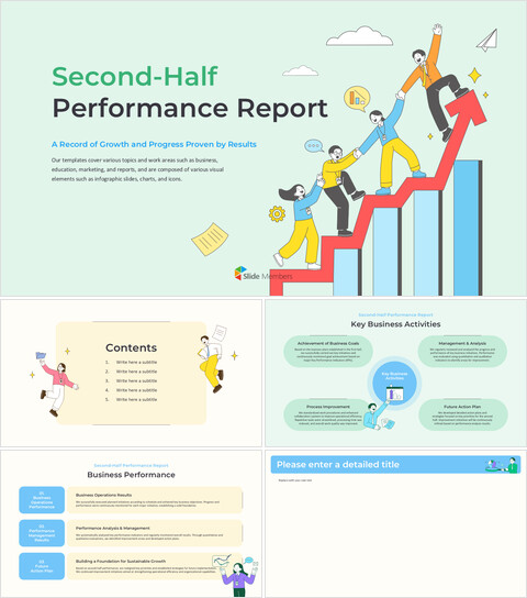 PowerPoint-Vorlage für den Halbjahresleistungsbericht: KPI-Überprüfungsfolien für Teamleiter PPT Hintergrund_6 slides