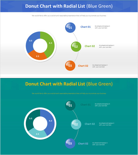 Donut Chart with Radial List (Blue green)_4 slides