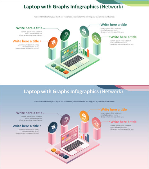 Laptop with Graphs Infographics Diagram (Network)_2 slides