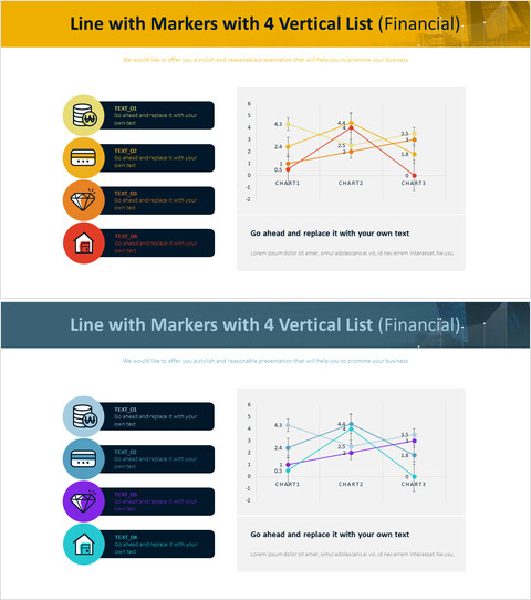 与带有4个垂直列表的标记行（财务）_4 slides