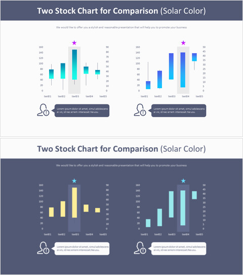 Due grafici azionari per il confronto (colore solare)_4 slides