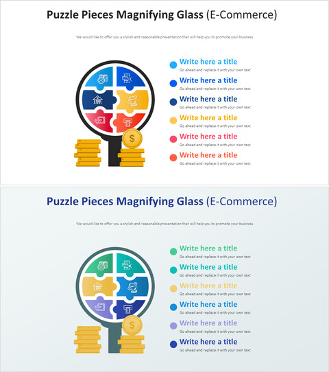 Puzzle Pieces Magnifying glass Diagram (E-Commerce)_2 slides