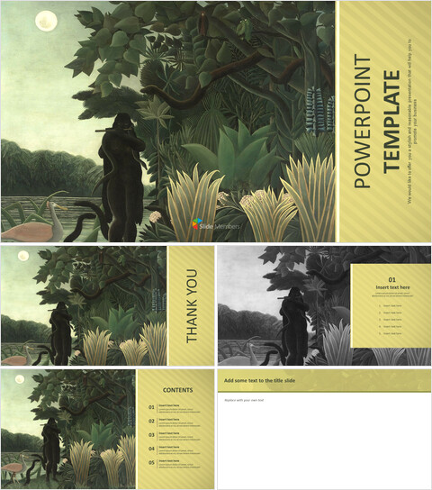 免费谷歌幻灯片模板设计 - 亨利·卢梭（Henri Rousseau）“ LA Charmeuse De Serpents”_6 slides