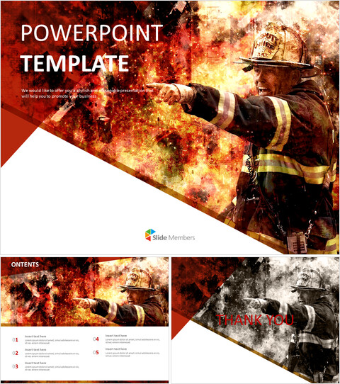 Free presentation Templates - Firefighter in the Flames_6 slides