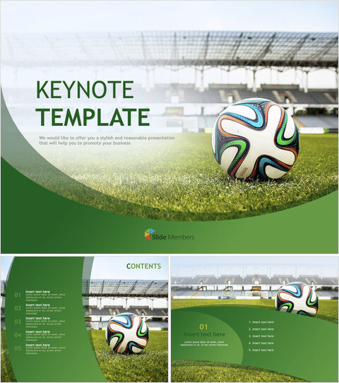 Modelli keynote professionali gratuiti - un pallone da calcio e uno stadio_6 slides